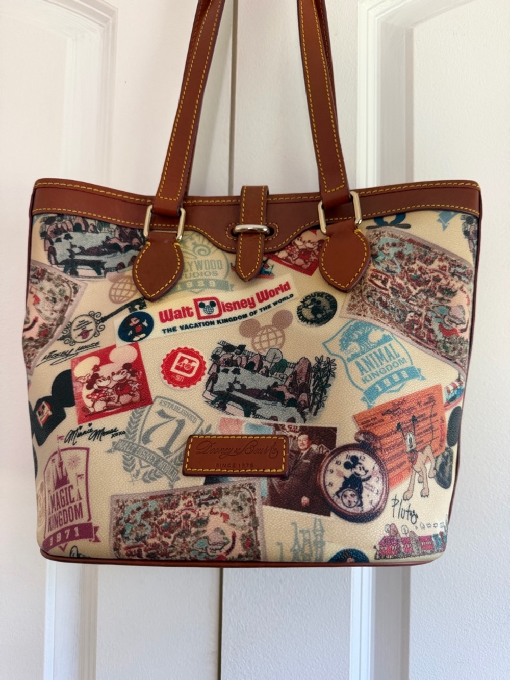 Disney Dooney & Bourke Bucket Tote Bag Brown Leather Trim Anniversary Retired